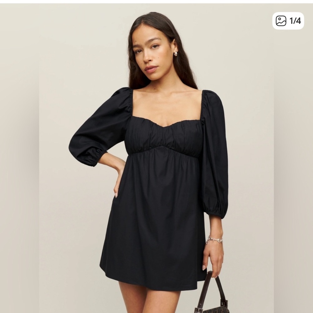 Reformation Farley Black Puff Sleeve Dress